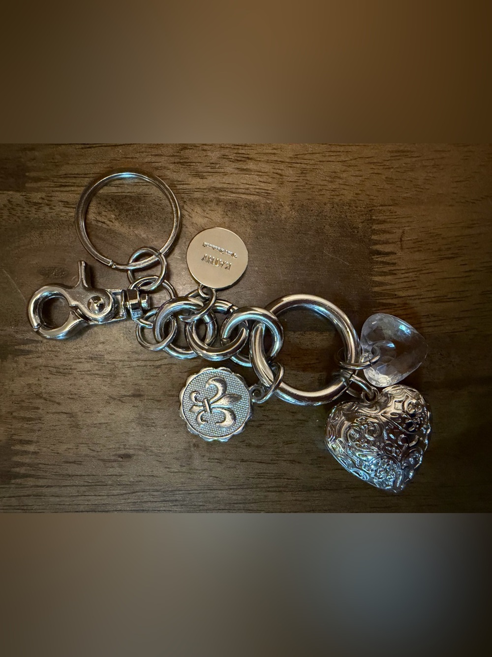 Y2K Vintage Kathy Van Zeeland Silver Heart Bag Charm Keychain